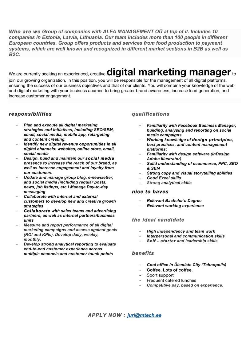 ABCD Partners OÜ Digital Marketing Manager