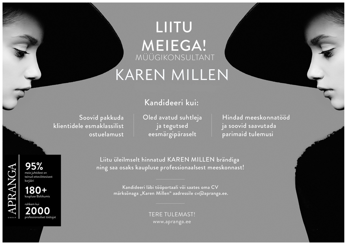 Apranga Estonia OÜ Karen Millen müügikonsultant! 