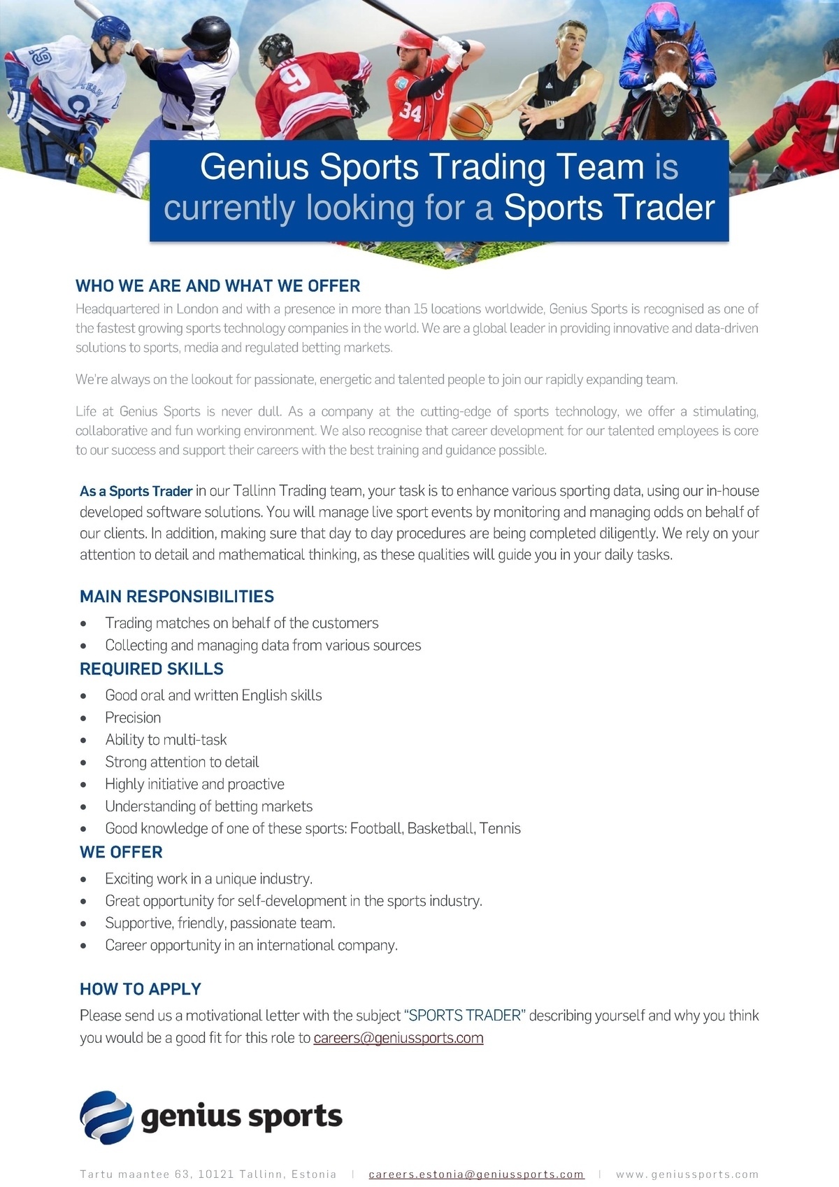 GENIUS SPORTS SERVICES EESTI OÜ SPORTS TRADER (FULL-TIME)
