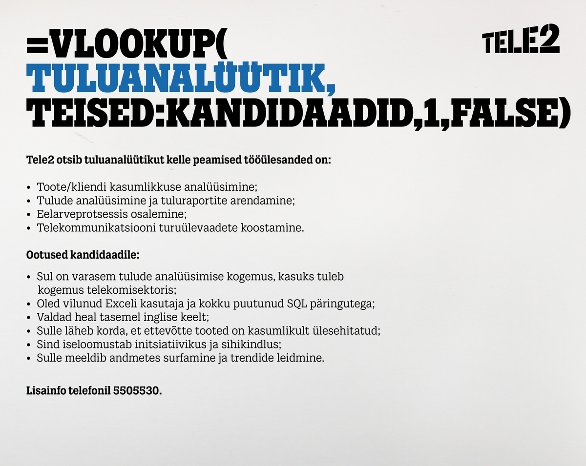 Tele2 Eesti AS Tuluanalüütik