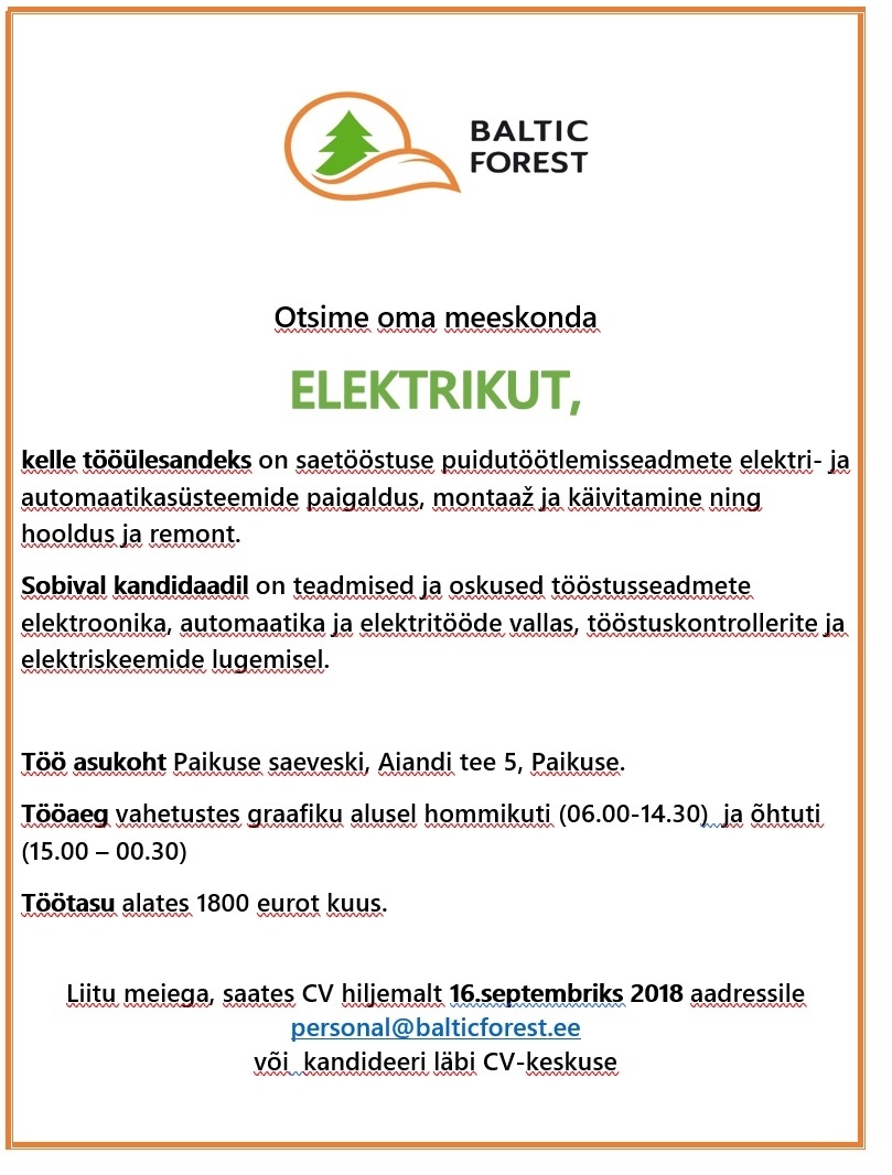 BALTIC FOREST OÜ Elektrik