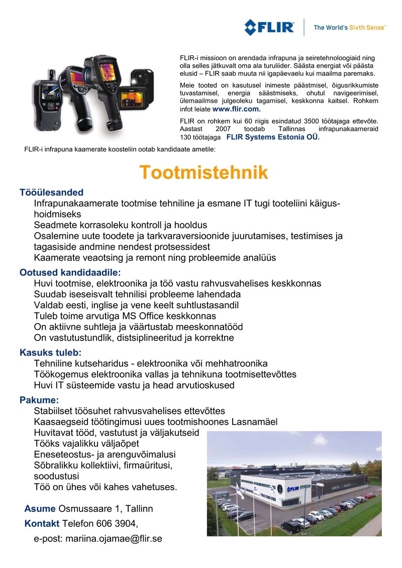 FLIR Systems Estonia OÜ Tootmistehnik