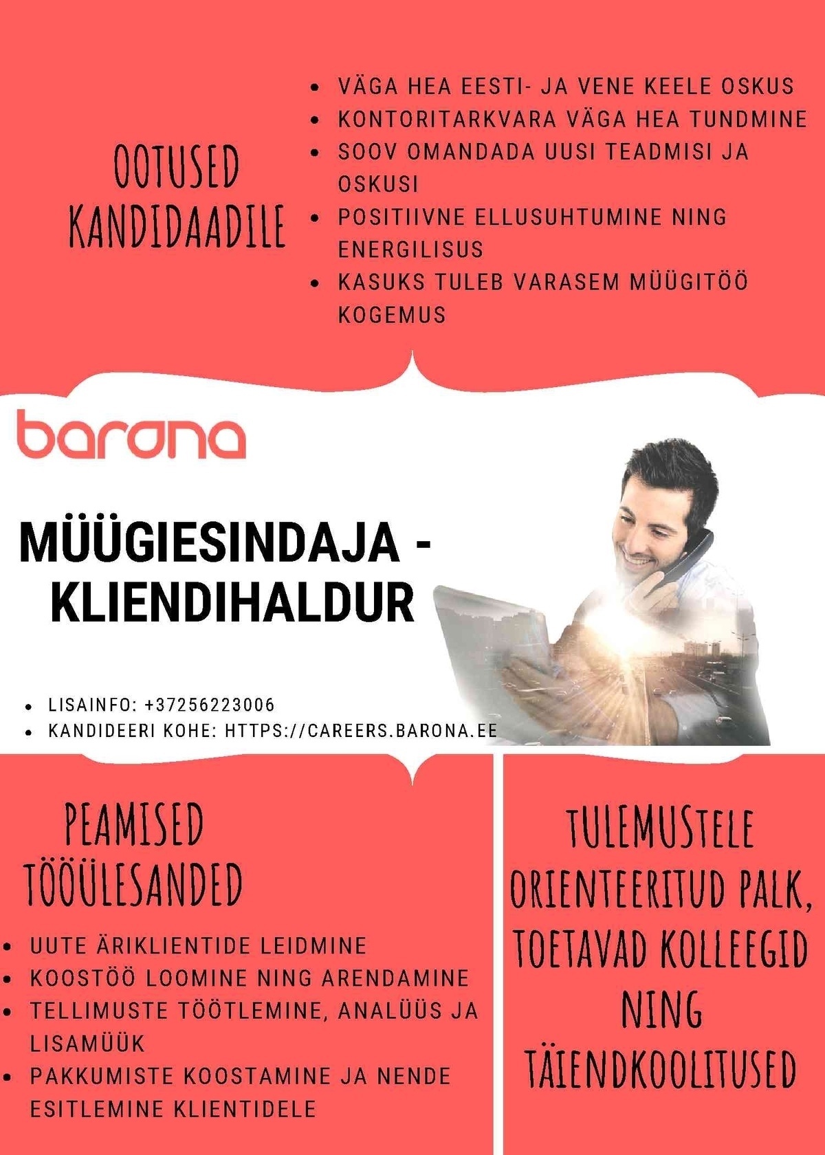 Barona Eesti OÜ Müügiesindaja- kliendihaldur