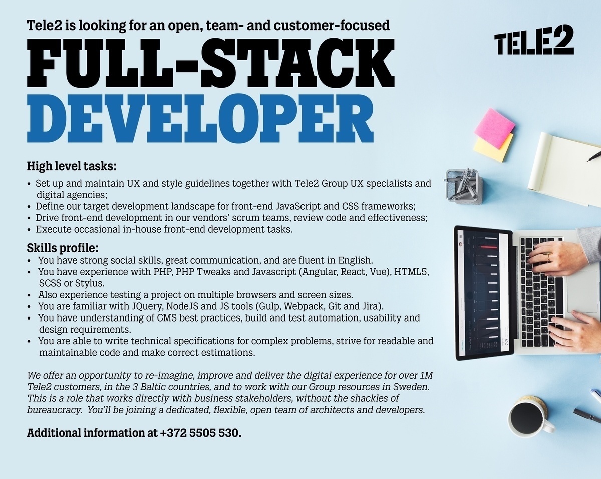 Tele2 Eesti AS Full-Stack Developer