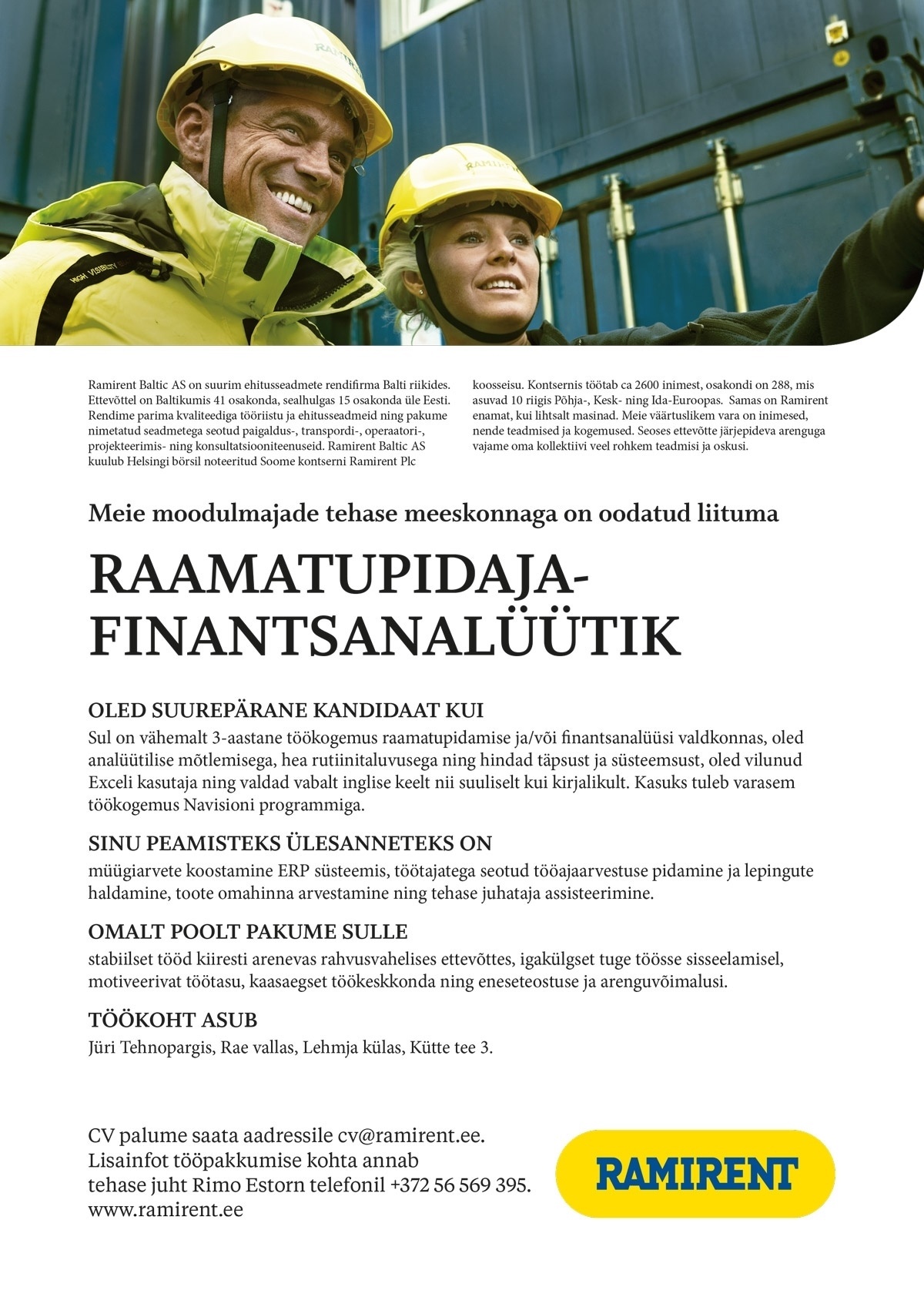Ramirent Baltic AS Raamatupidaja - finantsanalüütik