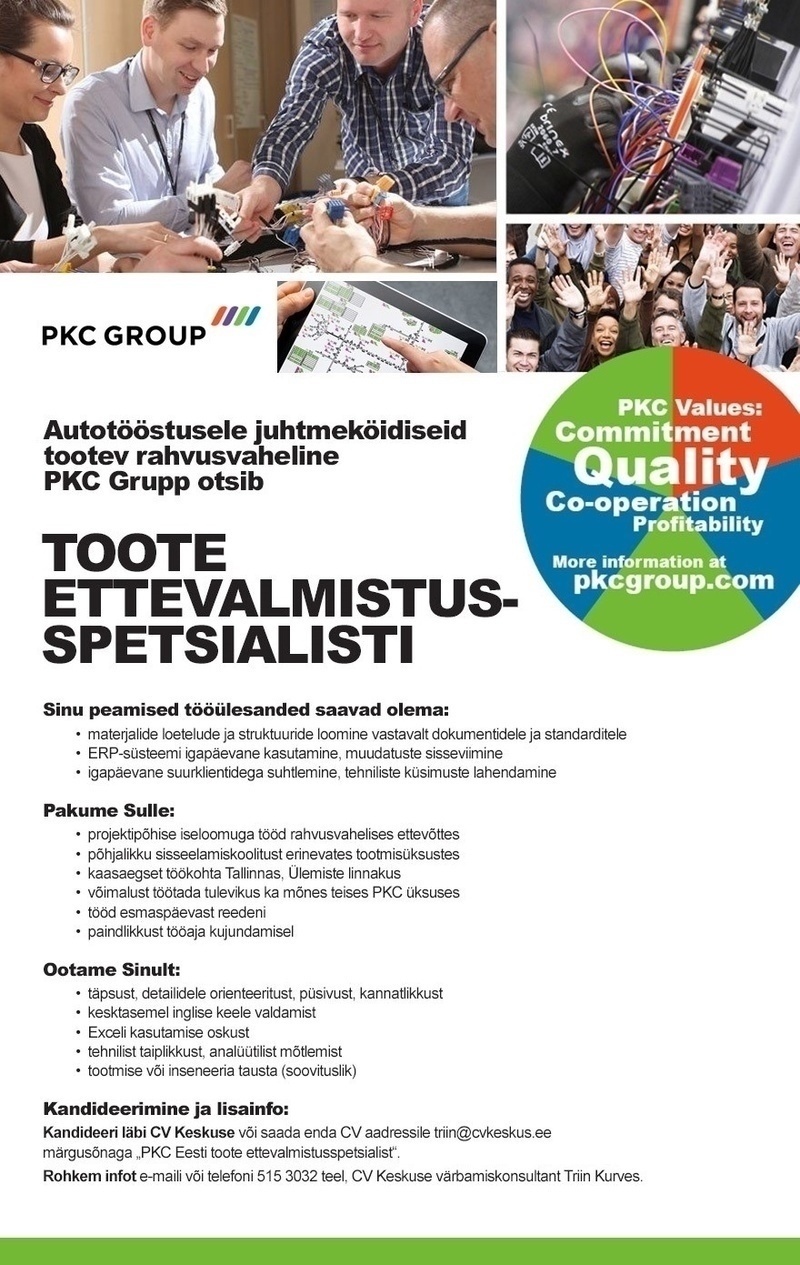 PKC Eesti AS Toote ettevalmistusspetsialist (PKC Eesti)