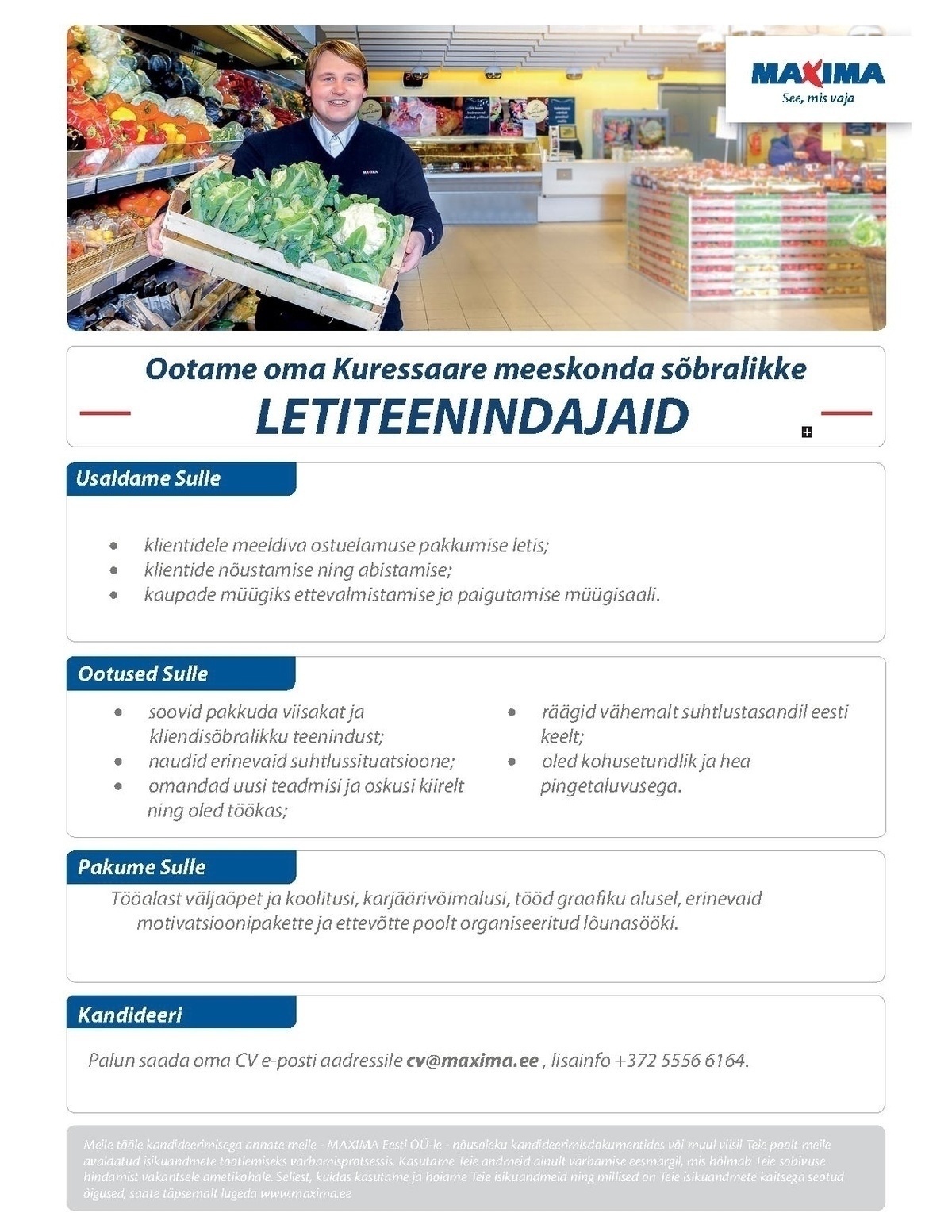 Maxima Eesti OÜ Letiteenindaja Kuressaare Maximas