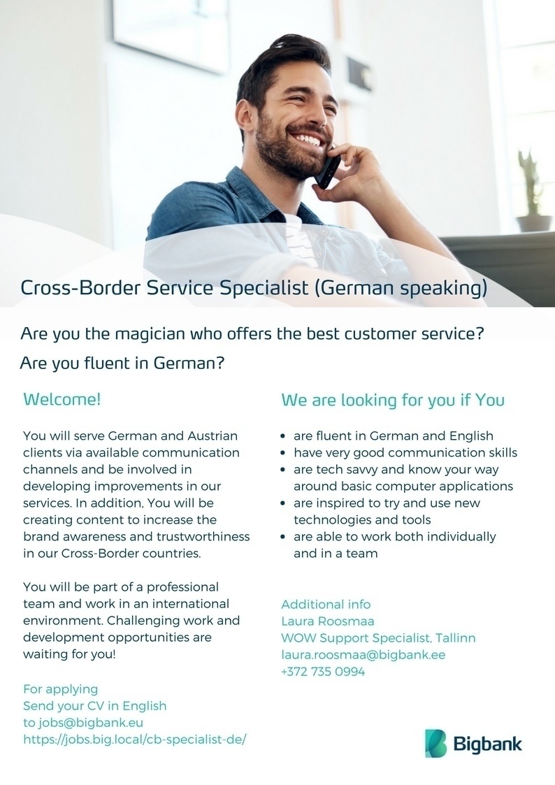 Bigbank AS Cross-Border Service Specialist (German speaking)