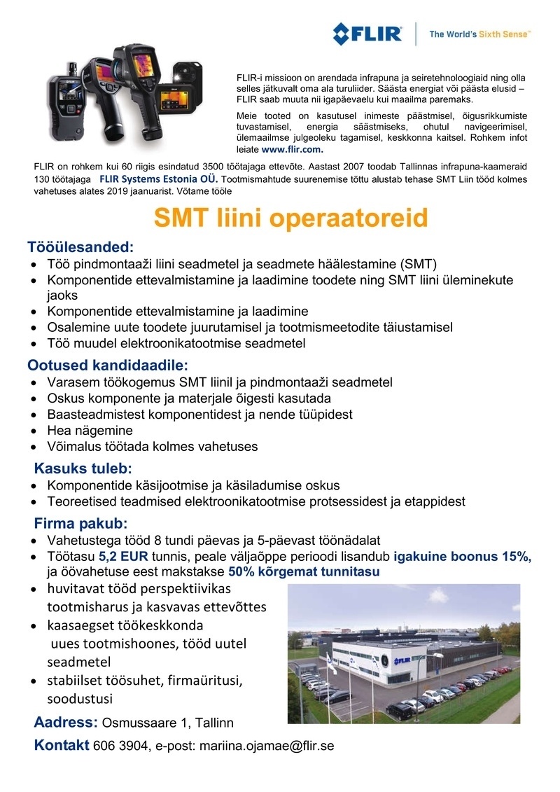 FLIR Systems Estonia OÜ SMT liini operaator