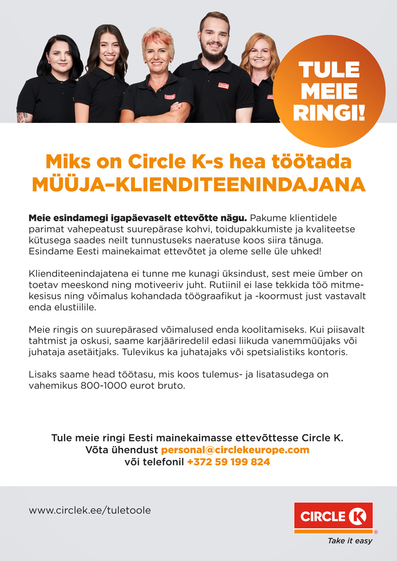 Circle K Eesti AS Müüja- klienditeenindaja Võru Kesklinna teenindusjaama