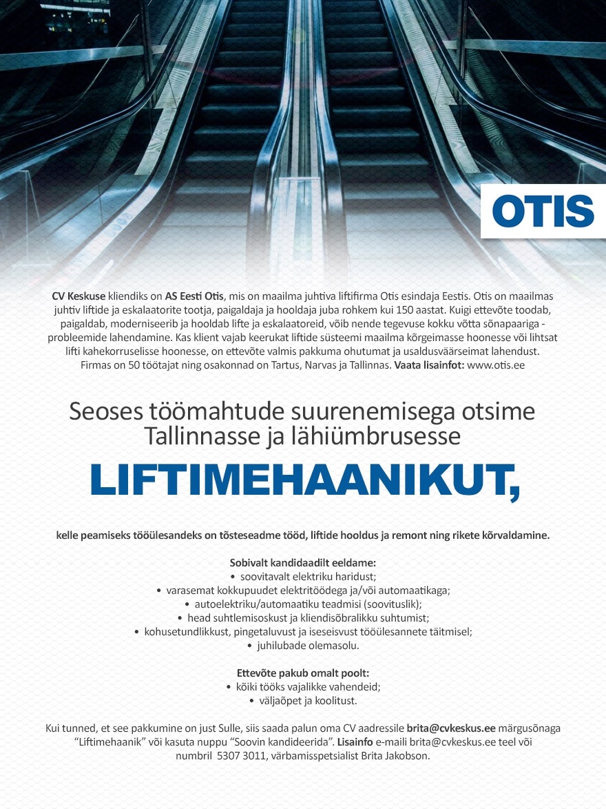 Eesti Otis AS Liftimehaanik (Eesti Otis AS)