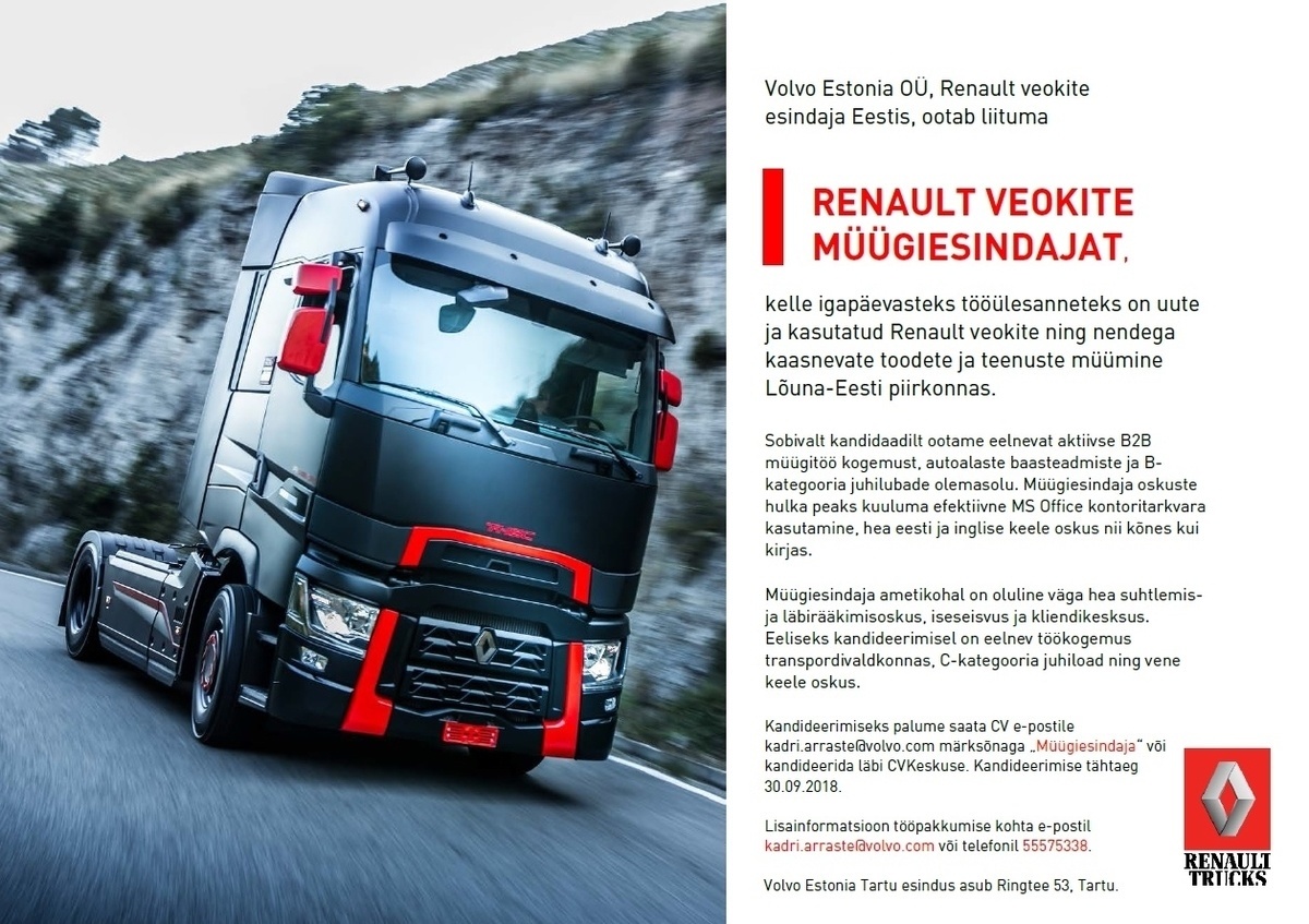 Volvo Estonia OÜ Renault veokite müügiesindaja