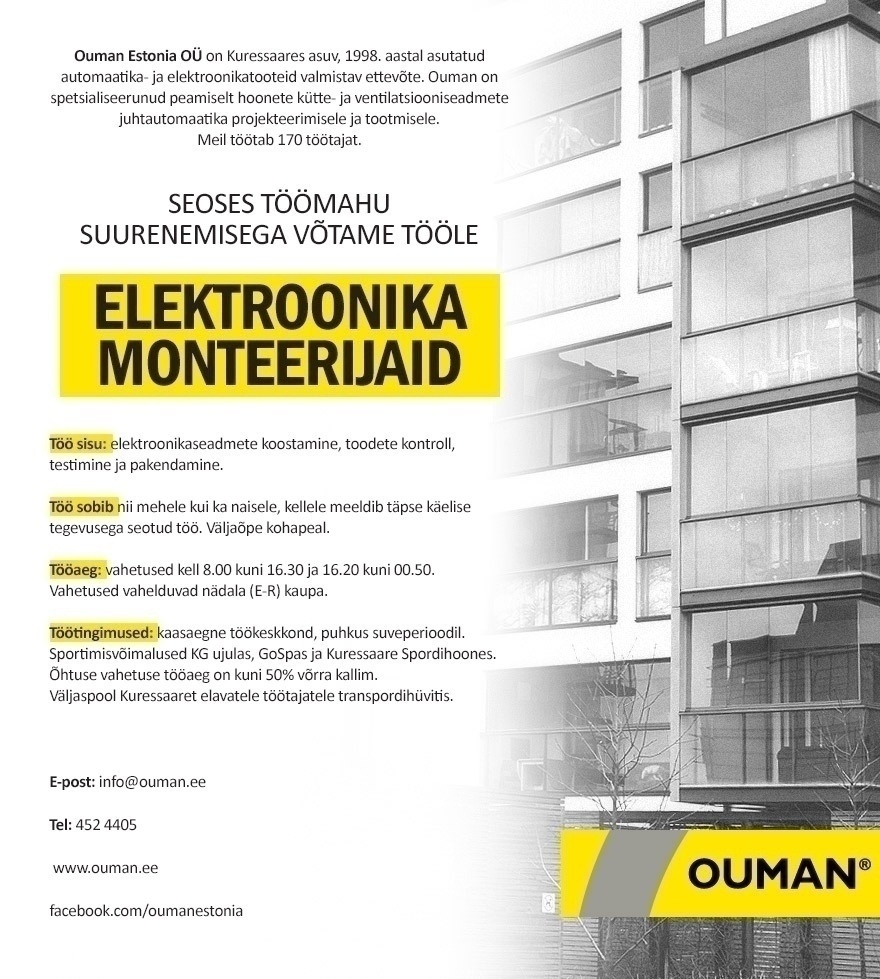 Ouman Estonia OÜ Elektroonika monteerijad
