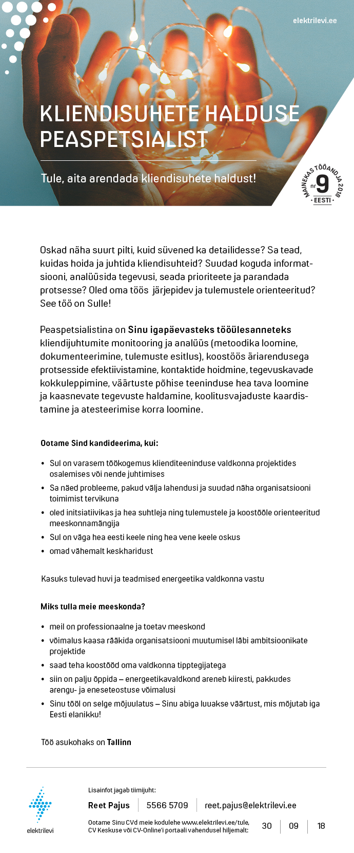 Eesti Energia AS KLIENDISUHETE HALDUSE PEASPETSIALIST