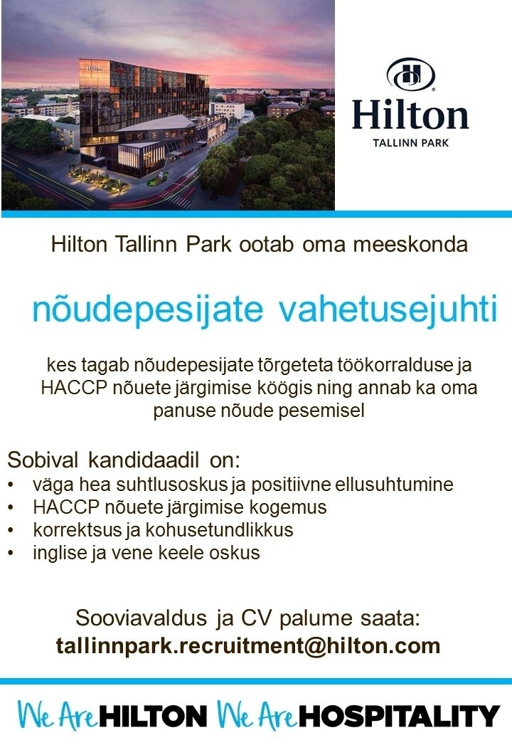 Hilton Tallinn Park Nõudepesijate vahetusejuhataja
