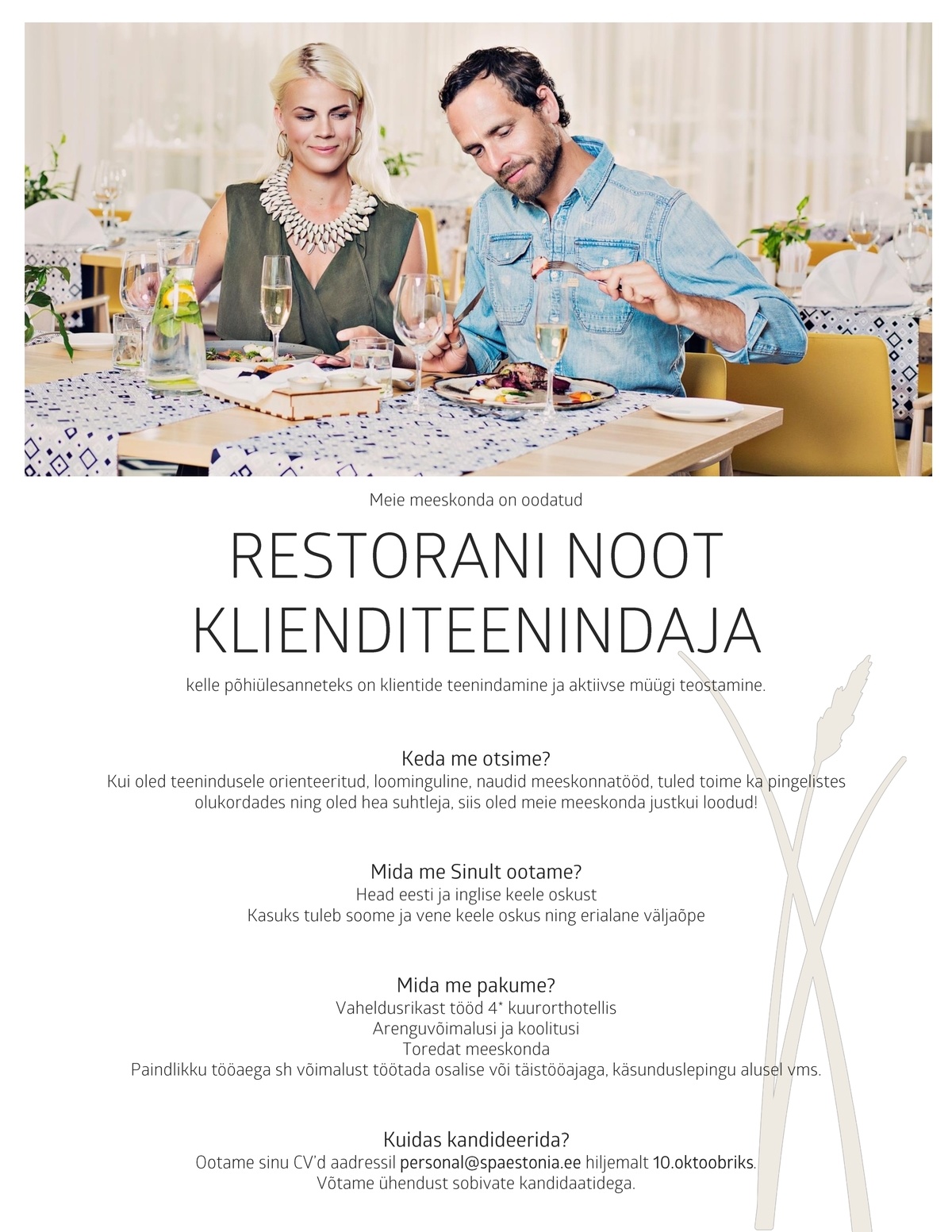 Estonia Spa Hotels AS Restoran NOOT klienditeenindaja