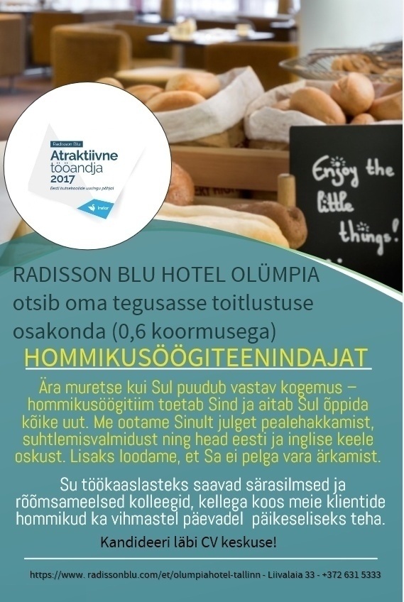 Radisson Blu Hotel Olümpia, Tallinn / Hotell Olümpia AS Hommikusöögiteenindaja