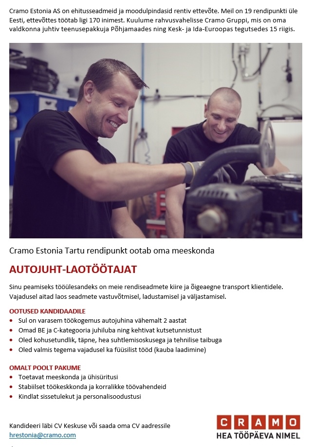 Cramo Estonia AS Autojuht-laotöötaja