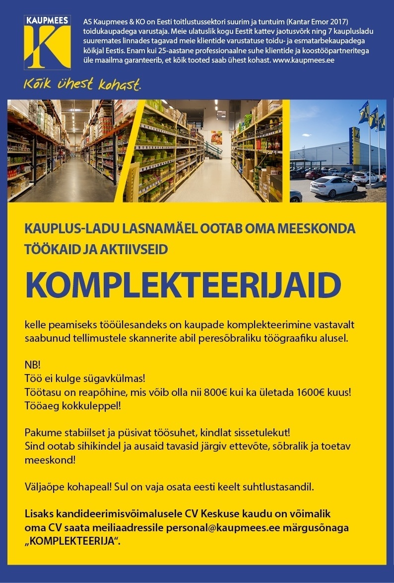 Kaupmees & Ko AS Komplekteerija Lasnamäe kauplus-lattu