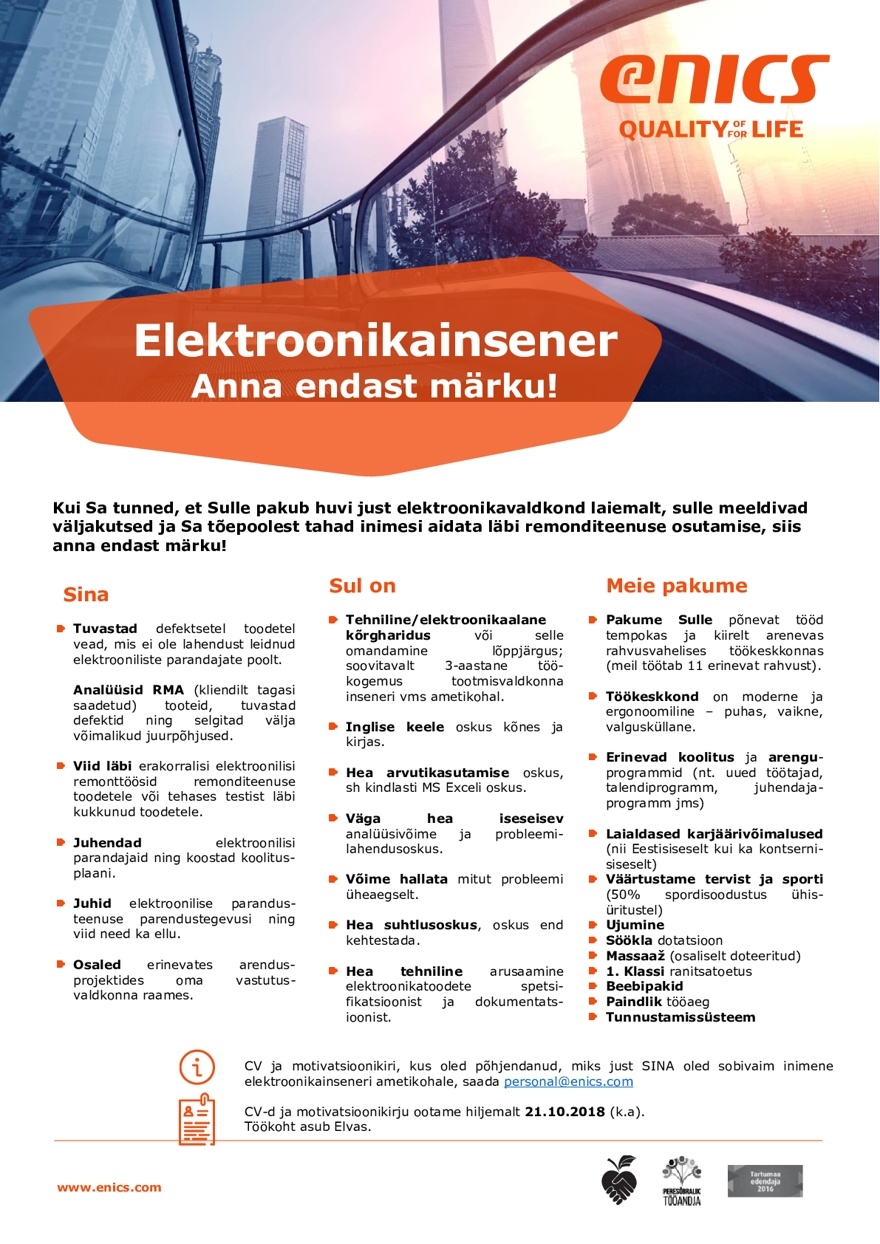 Enics Eesti AS Elektroonikainsener