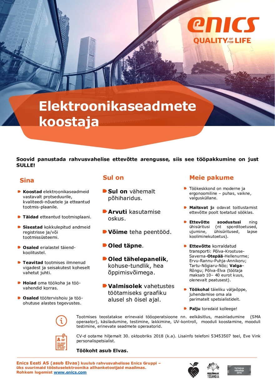 Enics Eesti AS Elektroonikaseadmete koostaja