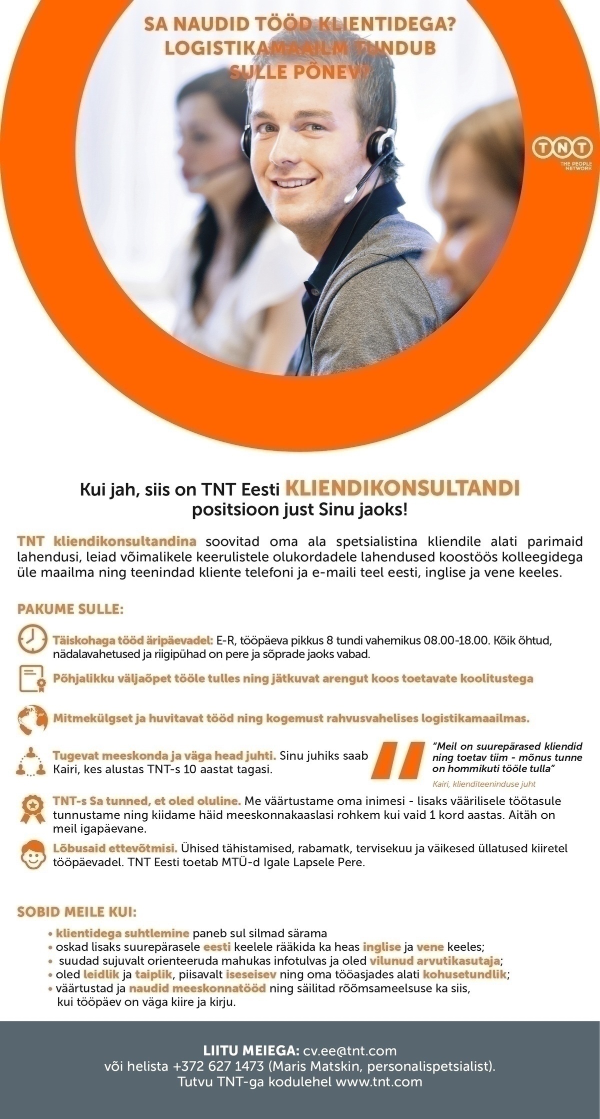 TNT EXPRESS WORLDWIDE EESTI AS Kliendikonsultant