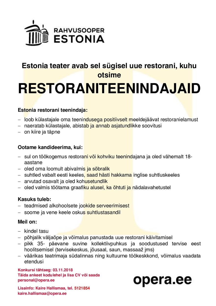 Rahvusooper Estonia Restoraniteenindaja