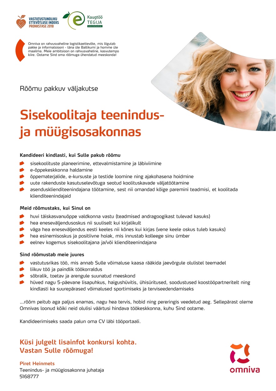 Omniva Sisekoolitaja teenindus- ja müügiosakonnas