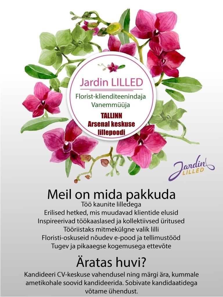 Jardin OÜ Otsime vanemmüüjat ning florist-klienditeenidajat (Arsenal)