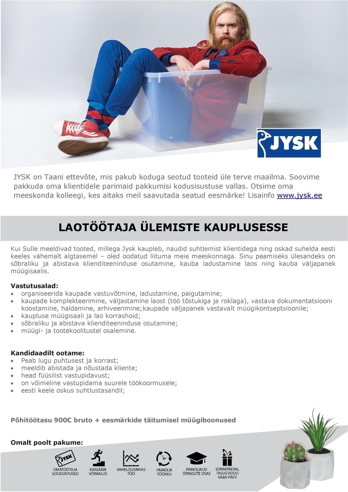 Jysk Linnen\'n Furniture OÜ Müüja-Laotöötaja Tallinna Ülemiste Jyski