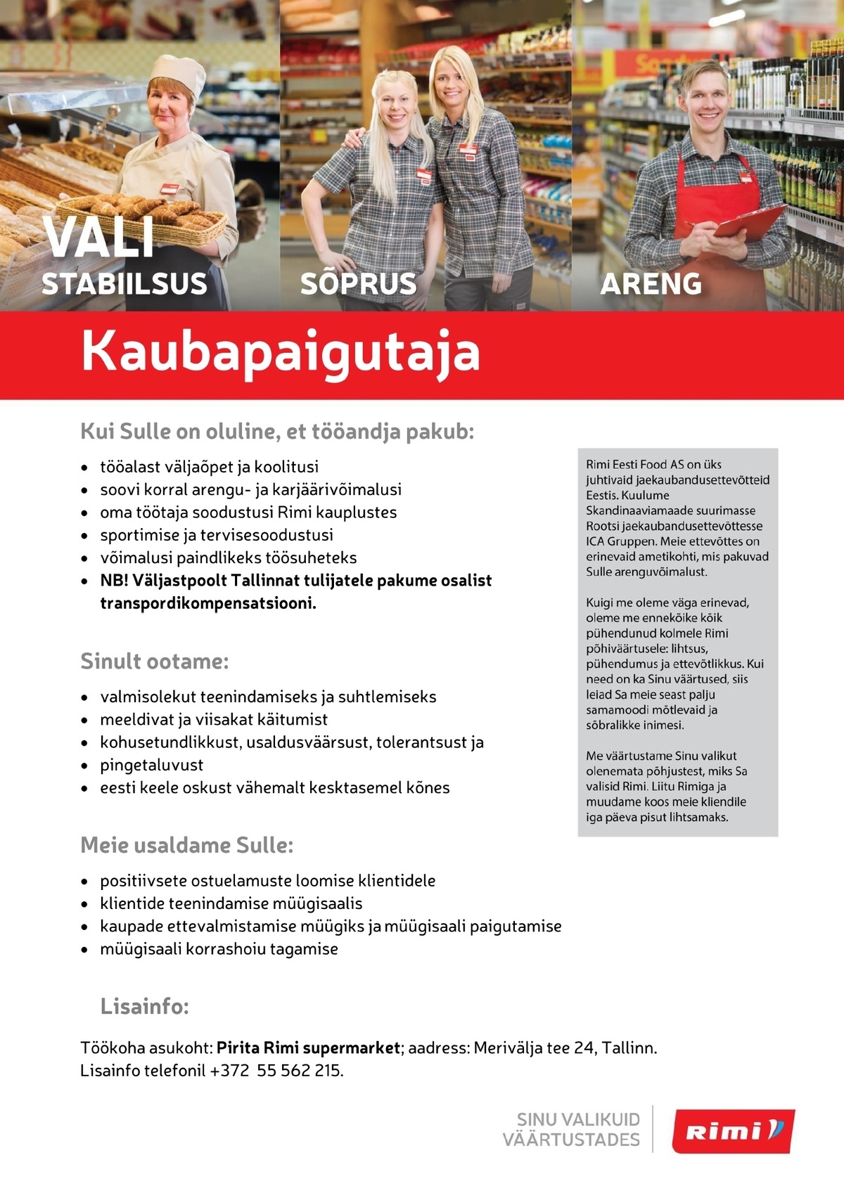 Pirita Rimi CV Keskus tööpakkumine Kaubapaigutaja Pirita Rimi supermarketis!, 2018 ...