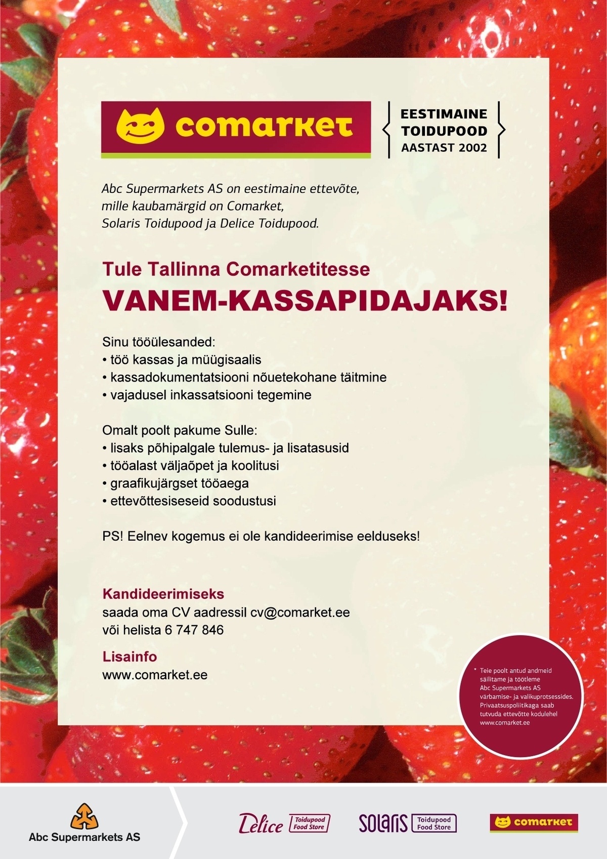 Abc Supermarkets AS VANEM-KASSAPIDAJA Tallinna Comarketitesse