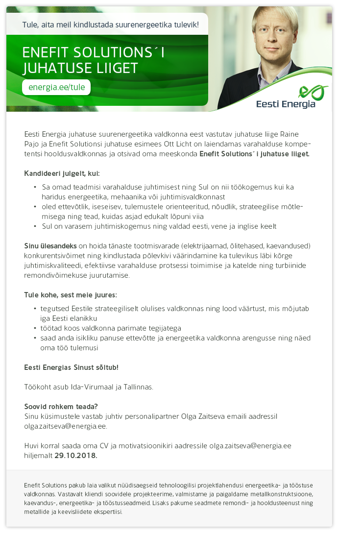 Eesti Energia AS ENEFIT SOLUTIONS JUHATUSE LIIGE