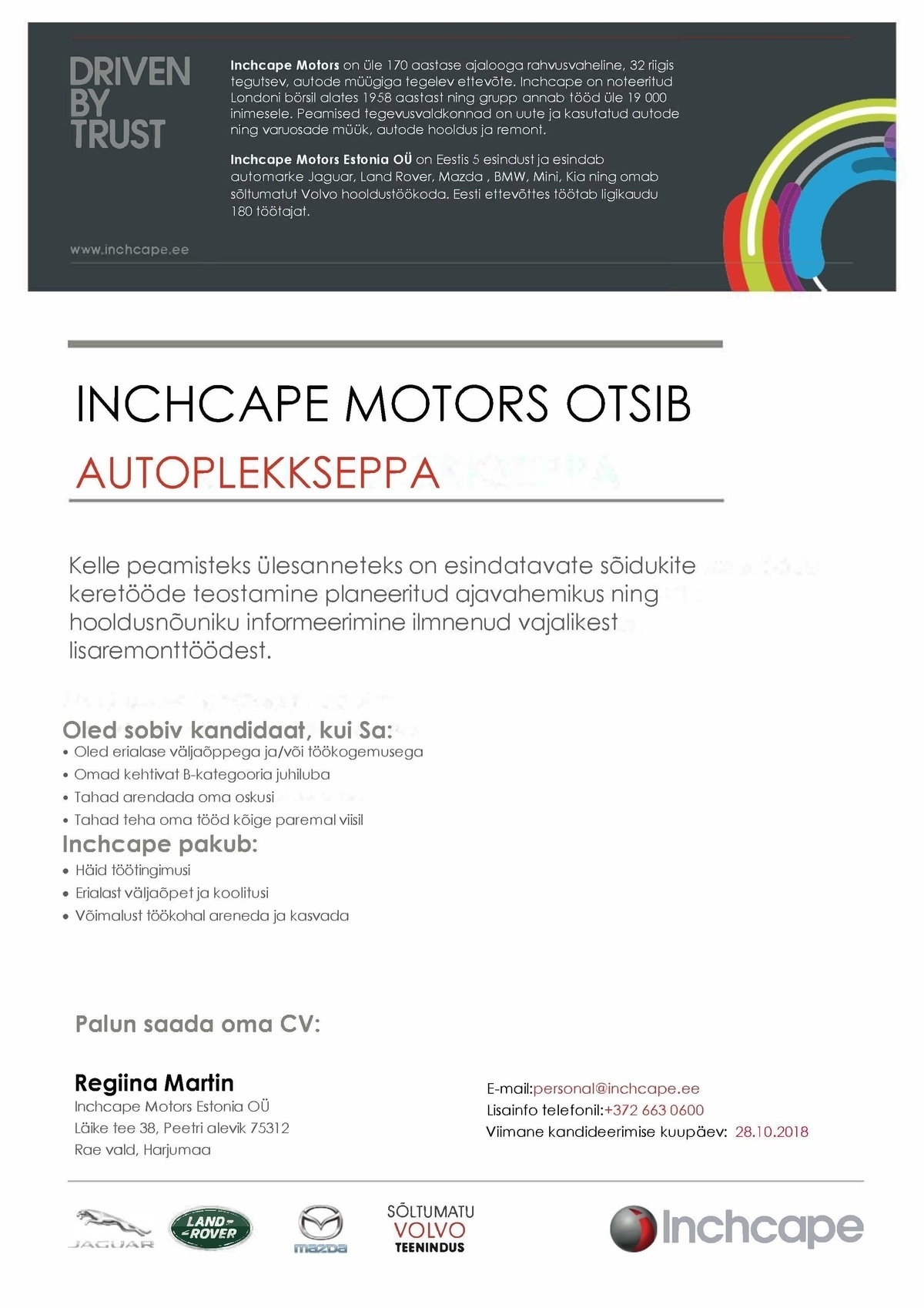 Inchcape Motors Estonia OÜ Autoplekksepp
