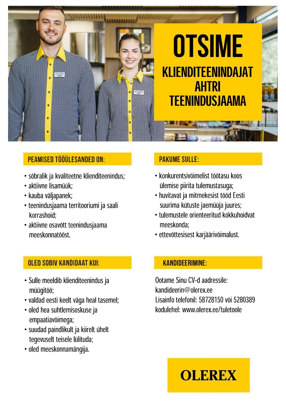 Olerex AS Klienditeenindaja Ahtri teenindusjaama