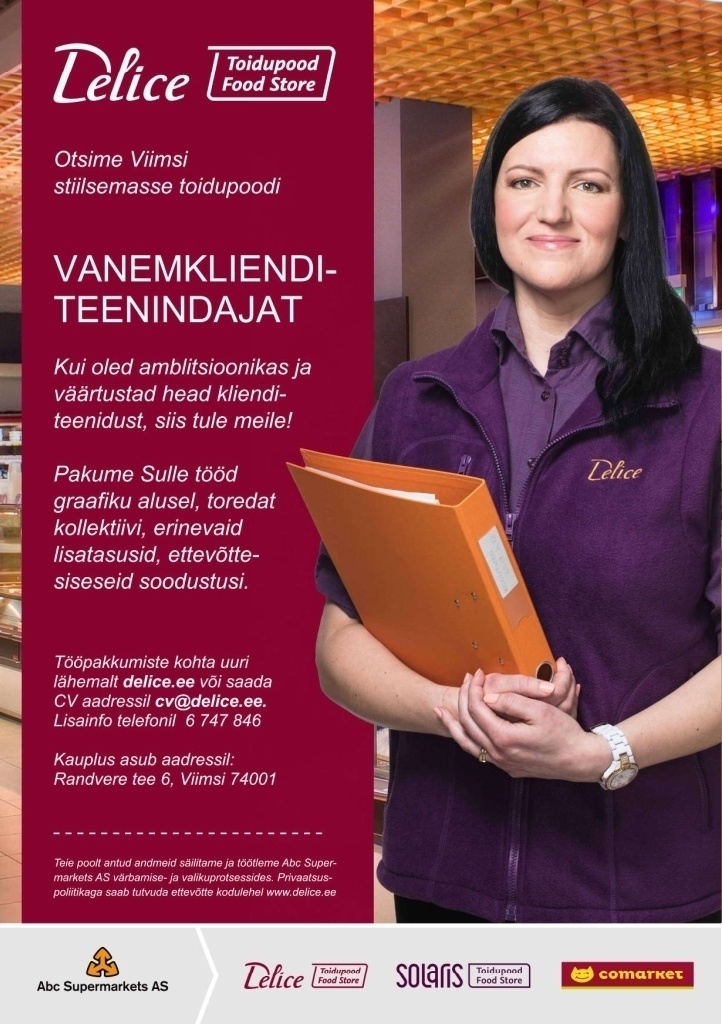 Abc Supermarkets AS VANEMKLIENDITEENINDAJA Viimsi Delice Toidupoodi