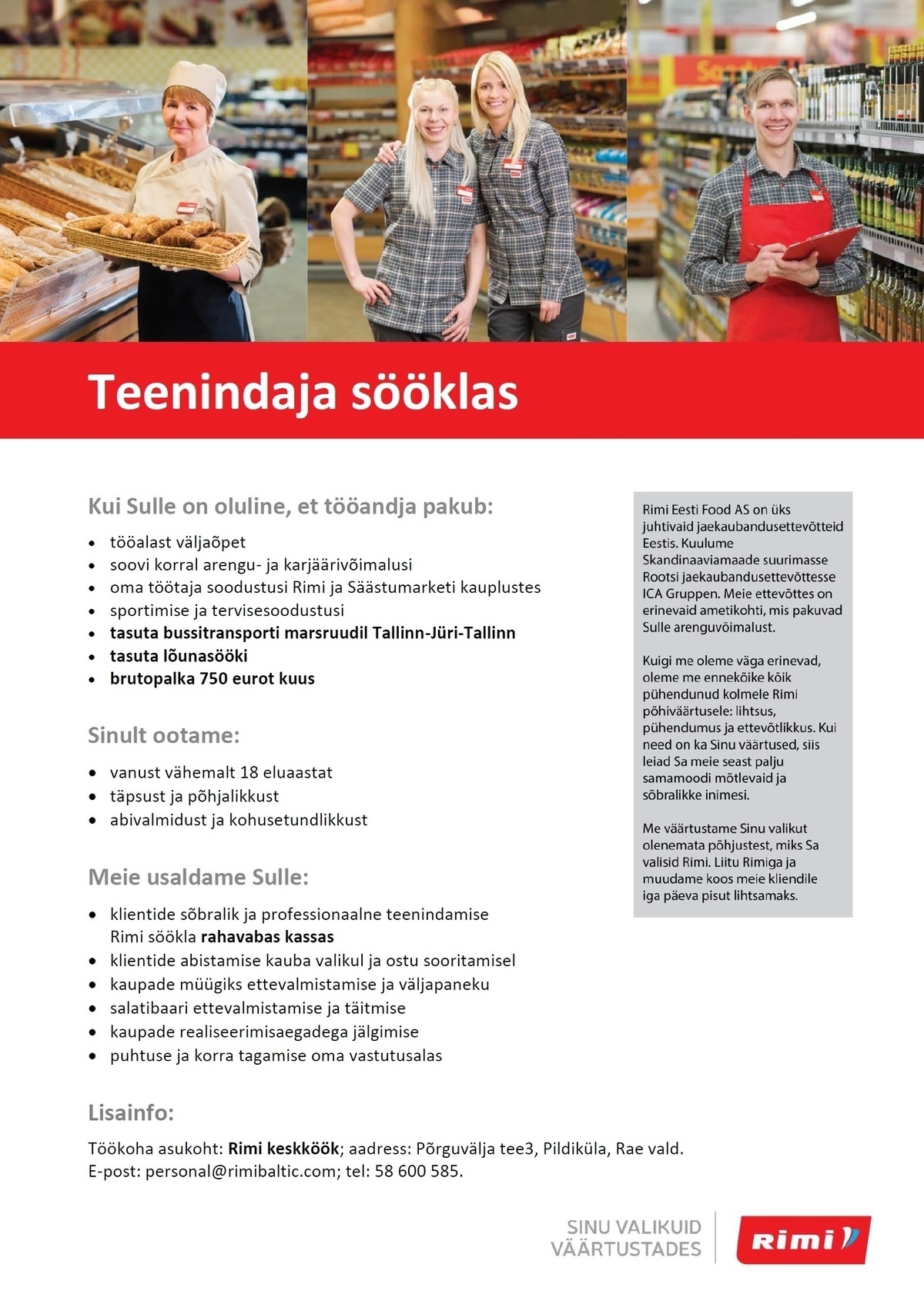 Rimi Eesti Food AS Teenindaja sööklas - Rimi Keskköök