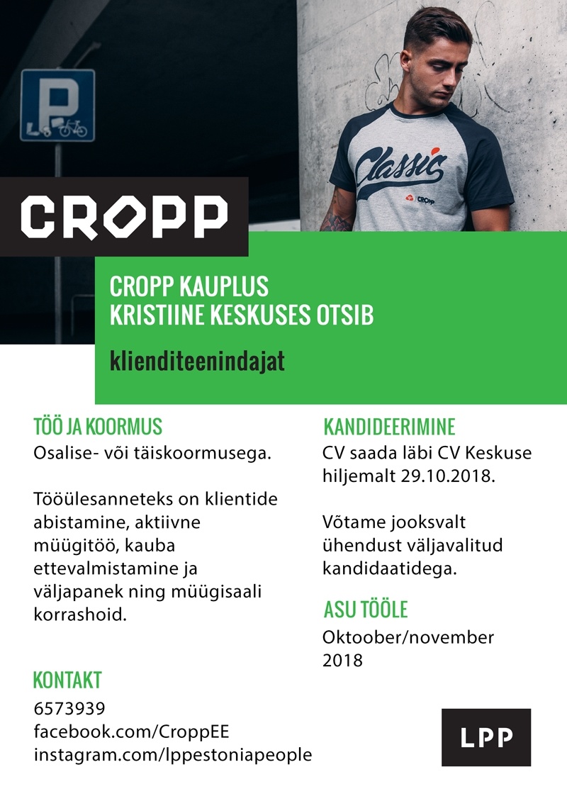 LPP Estonia OÜ Klienditeenindaja CROPP kauplusesse Kristiine keskuses