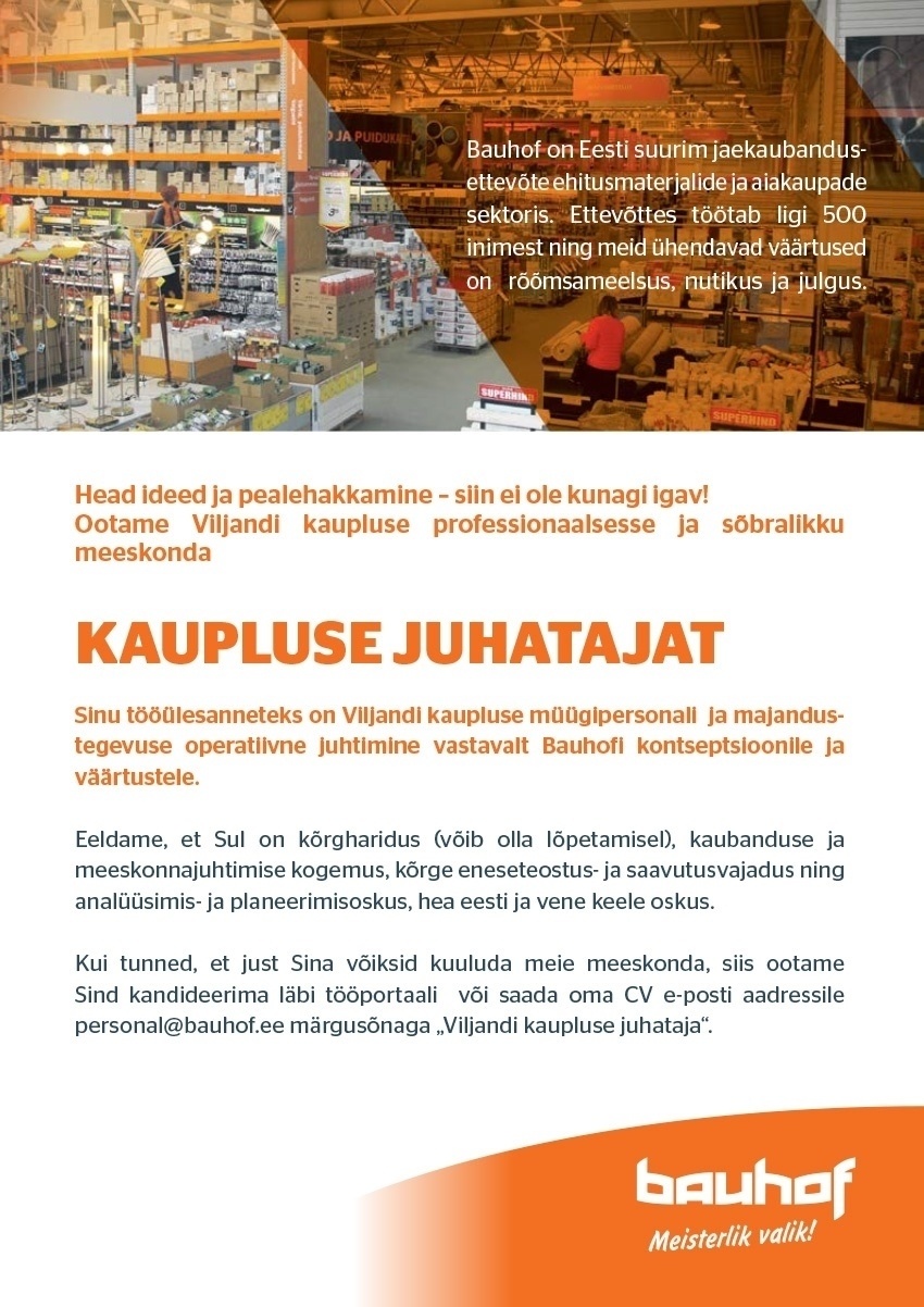 Bauhof Group AS Viljandi kaupluse juhataja