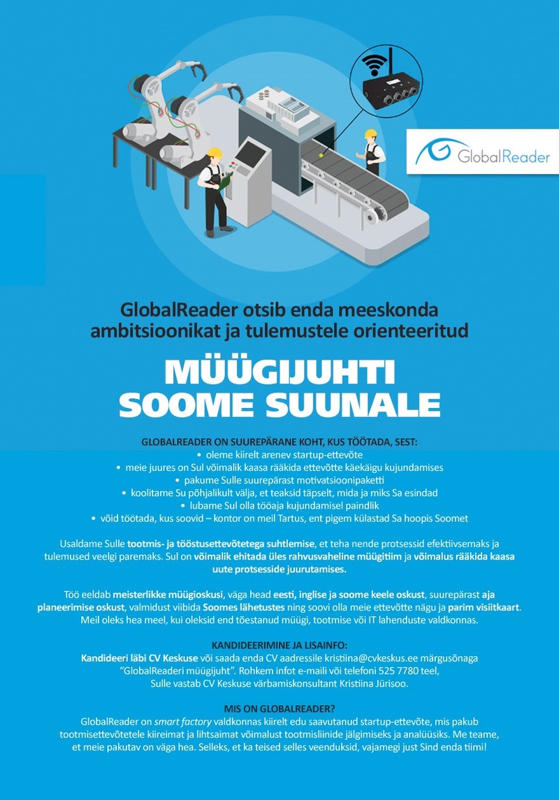 GLOBALREADER OÜ Soome keele oskusega müügijuht (GlobalReader)