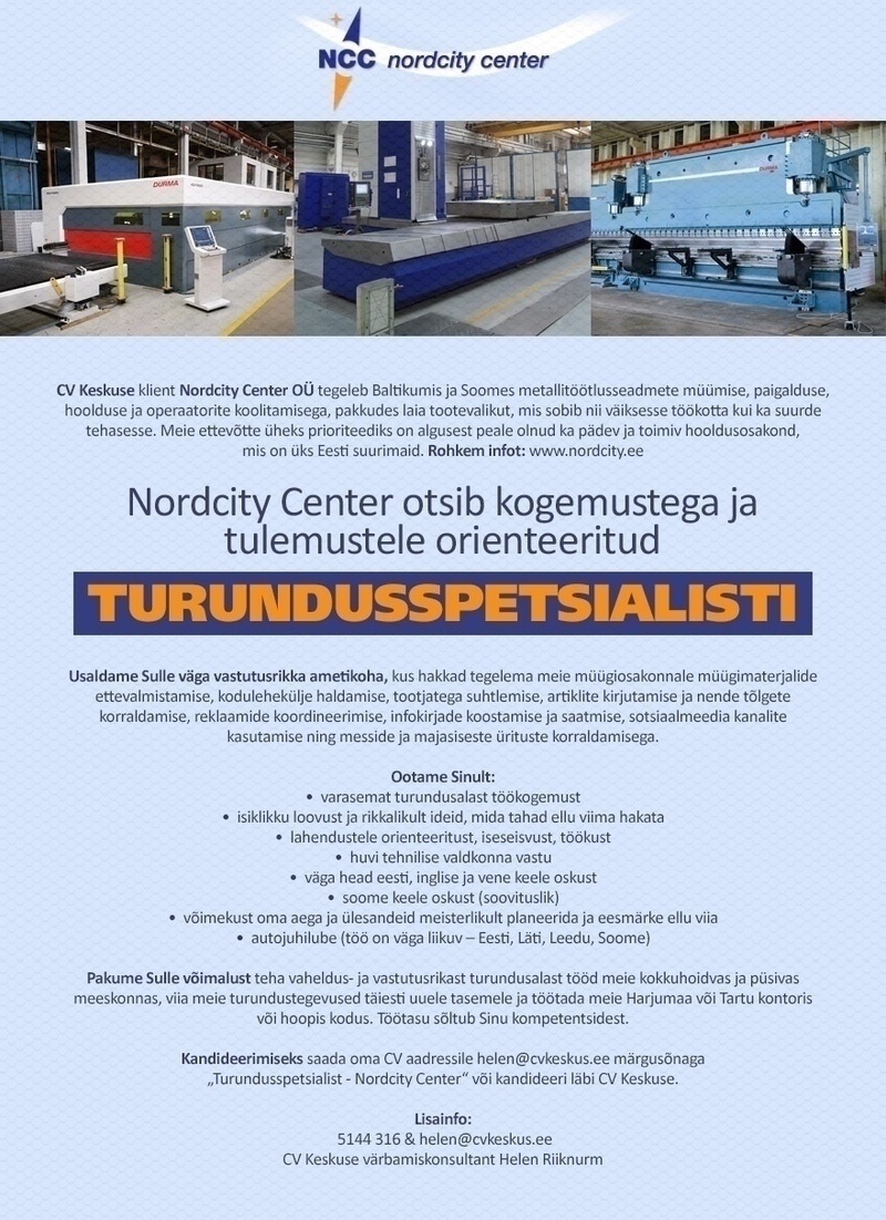 Nordcity Center OÜ Turundusspetsialist (Nordcity Center)