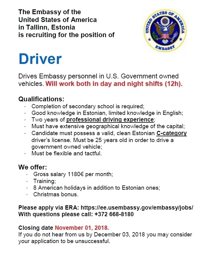 Ameerika Ühendriikide Suursaatkond Eestis Driver