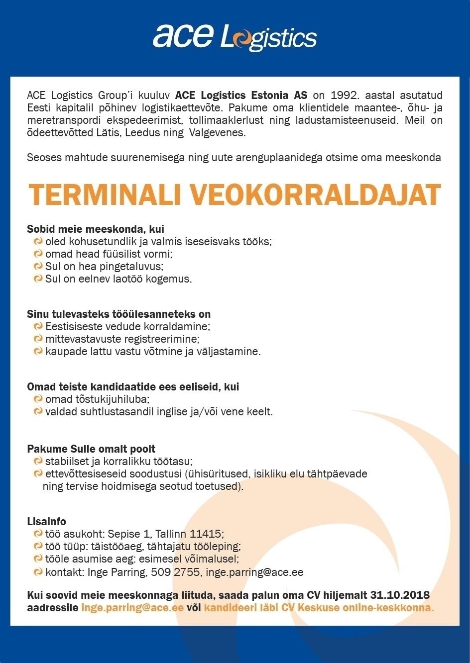 ACE Logistics Estonia AS Terminali veokorraldaja