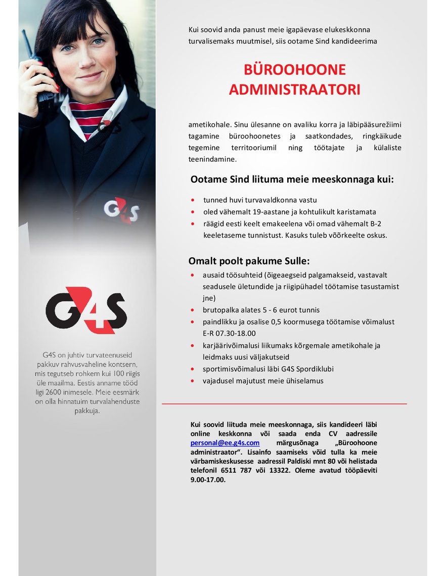 AS G4S Eesti Büroohoone administraator