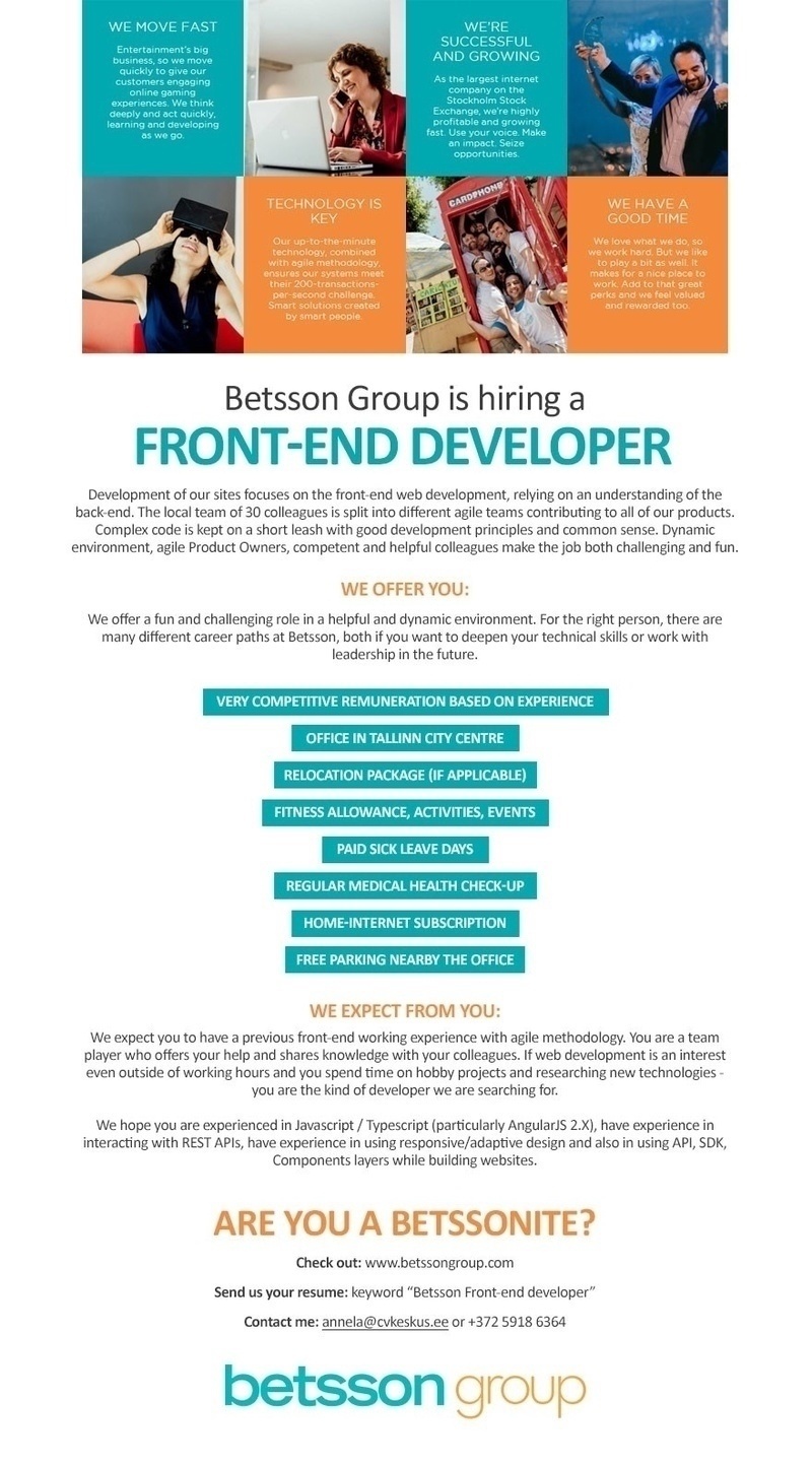 Betsson Services Ltd Front-end developer (Betsson Group)