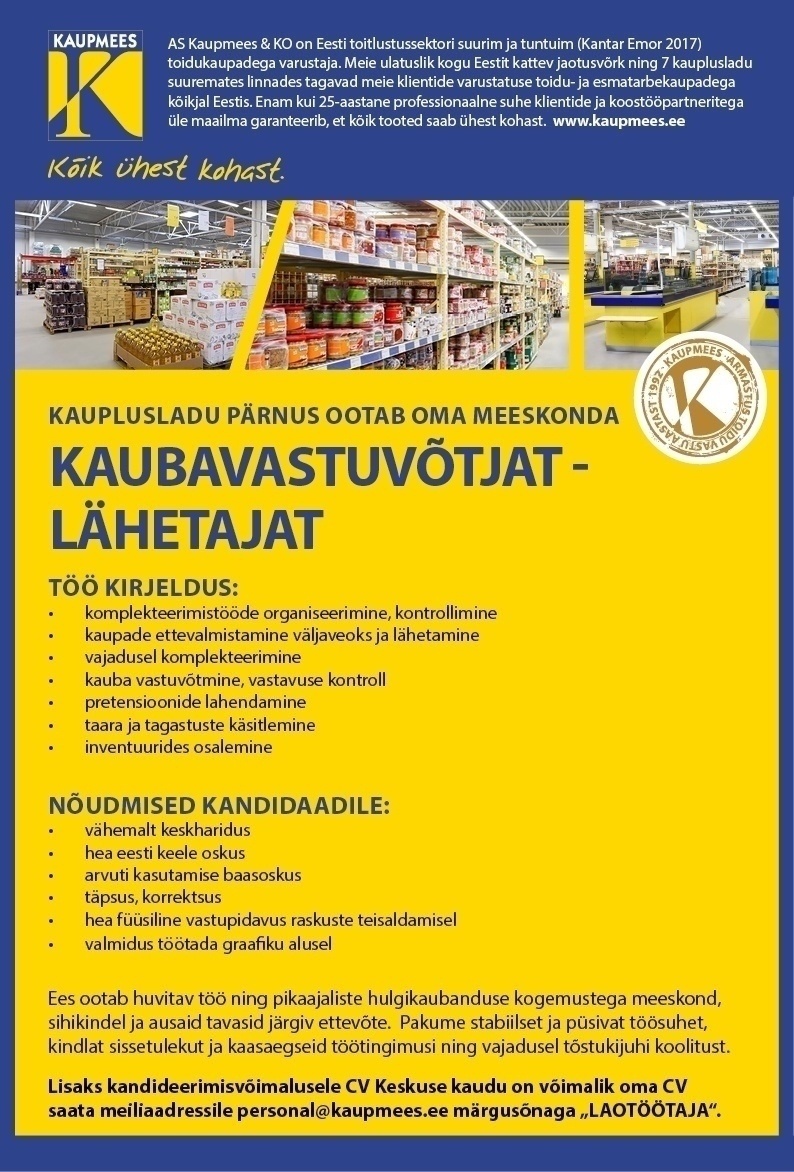 Kaupmees & Ko AS Kaubavastuvõtja-lähetaja Pärnu  