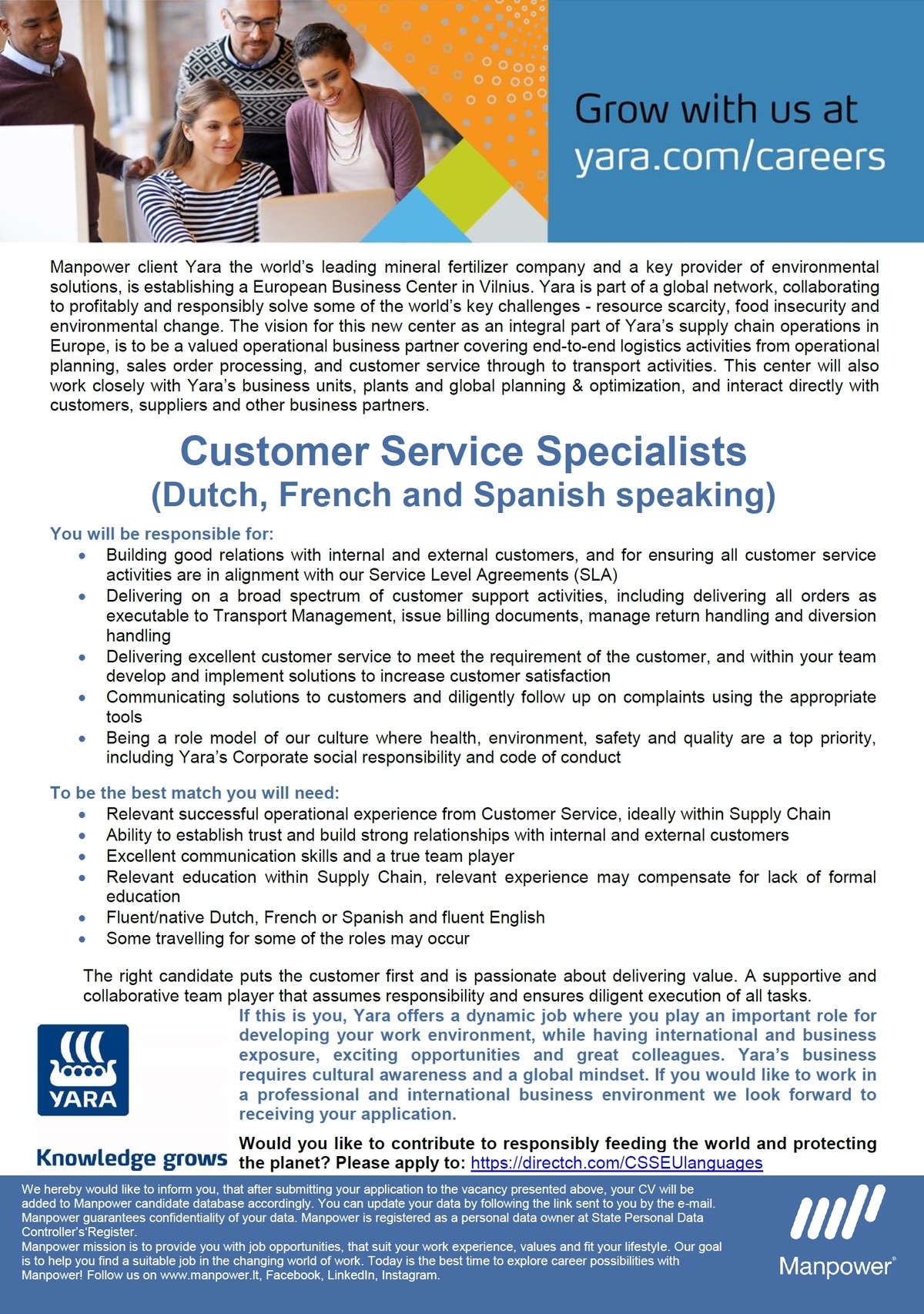 Manpower OÜ Customer Service Specialists (Dutch, French and Spanish speaking)