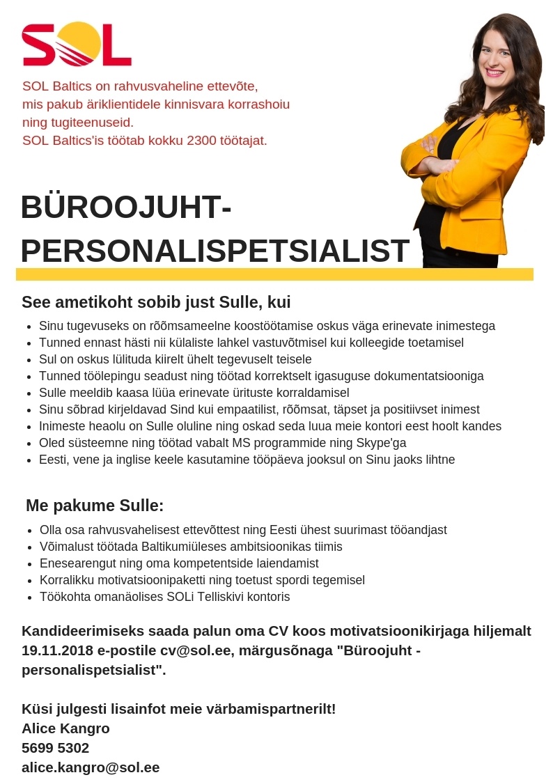 SOL BALTICS OÜ Büroojuht-personalispetsialist