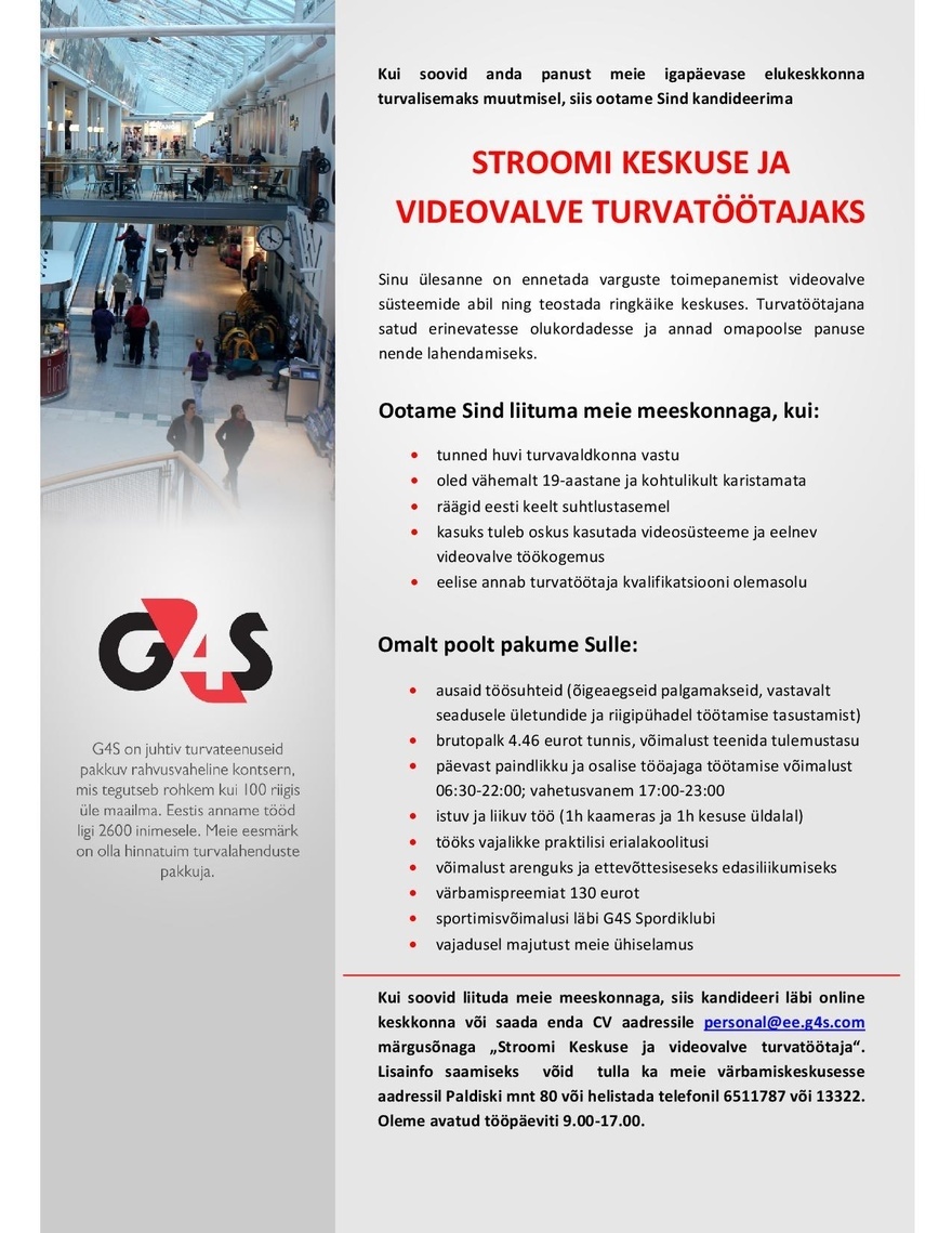 AS G4S Eesti Stroomi Keskuse ja videovalve turvatöötaja