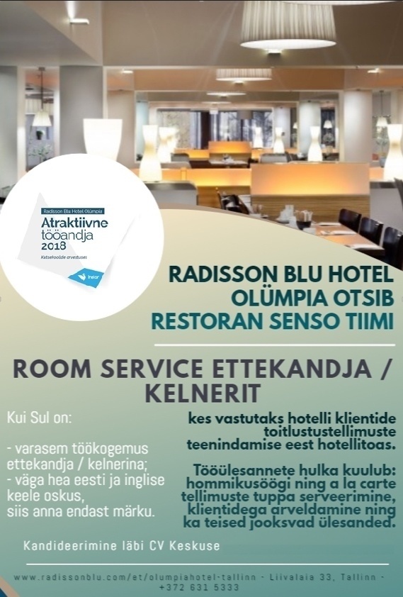 Radisson Blu Hotel Olümpia, Tallinn / Hotell Olümpia AS Ettekandja / kelner (toateenindus)